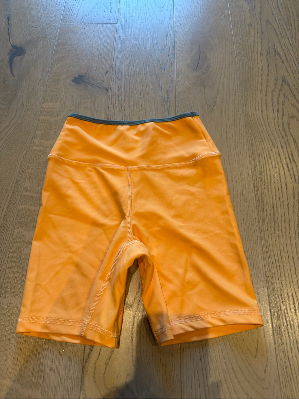 High-Rise Orange Athletic Bike Shorts with Contrast Waistband